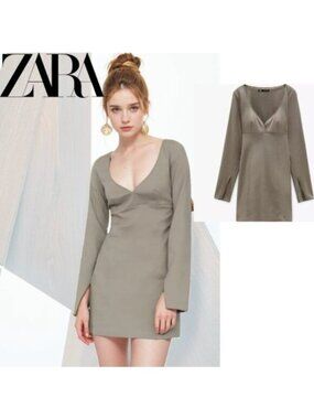 Zara Sweetheart Neckline Long Sleeve Mini Dress Size Medium